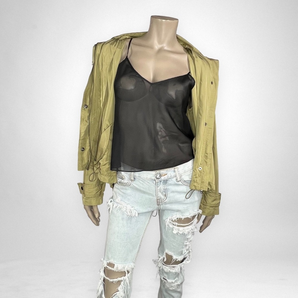 LOVE TREE Olive Green Lightweight Jacket LARGE with Hoodie‎ Transitional Fall - Picture 6 of 9
